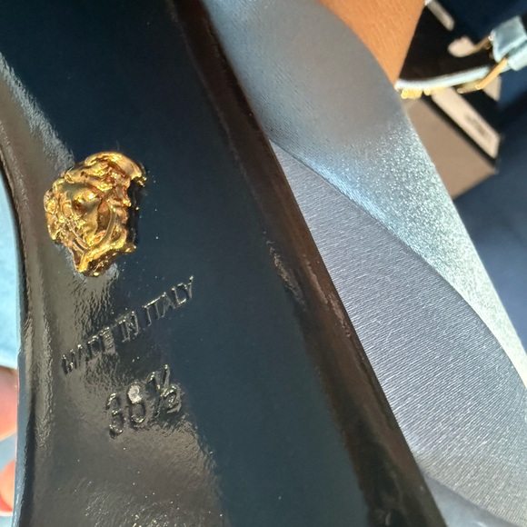 VERSACE Medusa Aevitas Satin D'Orsay Platform Sandals US8 UK5.5 EU38.5 Blue - Picture 6 of 15